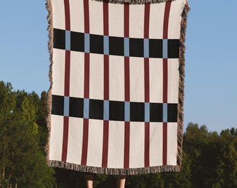 Mid-Century Mixed Striped Woven Blanket, 100% Cotton Throw, Modern Home Decor