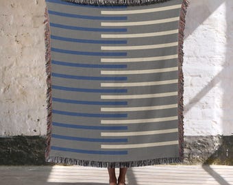Gemischte blaue und weiße Streifen gewebte Decke, 100% Baumwolle Jacquard Tagesdecke, modernes Wohndekor