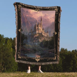 Enchanted castle Throw Blanket, Majestic Castle core Woven Blanket, Medieval Fantasy Decor, Folklore & Mythology, Fairy core, cottagecore