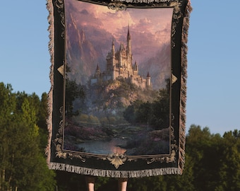 Enchanted castle Throw Blanket, Majestic Castle core Woven Blanket, Medieval Fantasy Decor, Folklore & Mythology, Fairy core, cottagecore