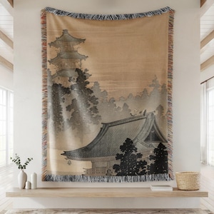 Japandi tempelvävd filt, Wabi Sabi heminredning, 100 % bomull japansk estetisk pläd