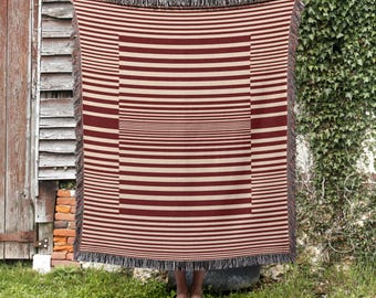 Manta decorativa a rayas color burdeos, 100% algodón tejido, cubrecama de patchwork a rayas para decoración moderna del hogar.