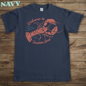 Maine Lobster Vacation Tshirt, Vintage style graphic tee, navy shirt