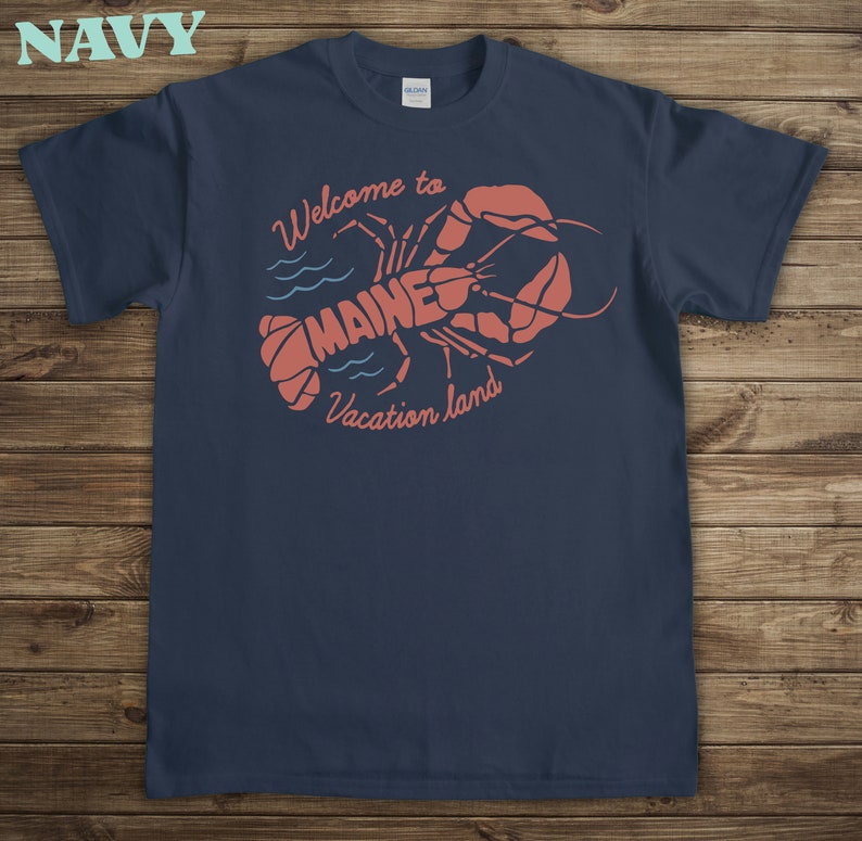 Maine Lobster Vacation Tshirt, Vintage style graphic tee, navy shirt