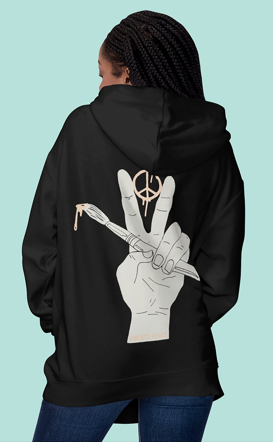 Peace Sign Art Upscale Fleece Hoodie, Create Peace Graphic Hoodie Peace Sign Art Upscale Fleece Hoodie, Create Peace Graphic Hoodie