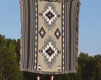 Aztec Woven Blanket, South American Style Blanket, Andean style Earth Tones, Bohemian Throw Blanket, BOHO Home Decor, Southwest Design.
