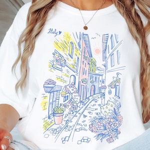 Italy Travel T-Shirt, Retro Italy Fashion tee, Hand Drawn graphic Tee, Casual Wear, Women's Gift, Italy Vacation Tee, Comfort Colors®