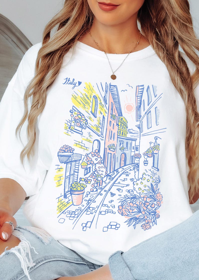 Italy Travel T-Shirt, Retro Italy Fashion tee, Hand Drawn graphic Tee, Casual Wear, Women's Gift, Italy Vacation Tee, Comfort Colors®