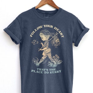 Follow Your Heart Nomad BOHO Shirt, Nomad Girl Positive Message T-shirt, Hippie Girl with Bird, Comfort Colors Festival Tee