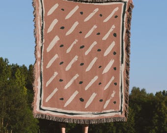 Modern Mud Cloth Woven Blanket, 100% Cotton Throw, BOHO home decor