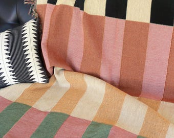 MidCentury Modern Mix Striped Throw Blanket, Colorful Checkered 100% Cotton Woven Blanket, Abstract Maximalist Home Decor, Bed spread Gift