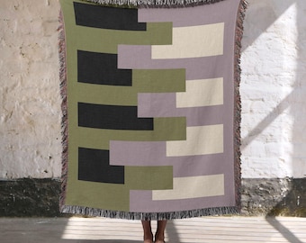 Mid-Century Modern Woven Blanket, 100% Cotton Throw, Geometric Home Decor