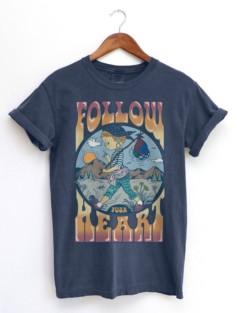 Follow Your Heart Positive Message Shirt, Nomad Hobo Girl Graphic Tshirt, Hippie Girl in the Outdoors, Comfort Colors BOHO Festival Tee