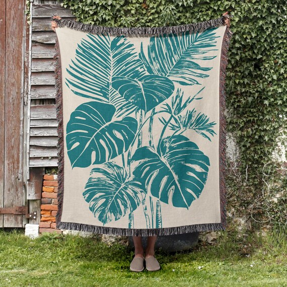 Monstera und Palmen Pflanzen Gewebte Decke, 100% Baumwolle berwurf,  Tropisches Wohndekor - Etsy.de