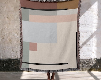 Mid Century geometric Woven Blanket | 100% Cotton Modern Minimalist Throw | MCM Home decor