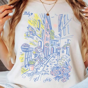 Italy Travel T-Shirt, Retro Italy Fashion tee, Hand Drawn graphic Tee, Casual Wear, Women's Gift, Italy Vacation Tee, Comfort Colors®