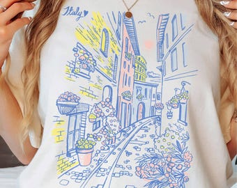 Italy Travel T-Shirt, Retro Italy Fashion tee, Hand Drawn graphic Tee, Italia Fashion tee, Women's Gift, Italy Vacation Tee, Comfort Colors®