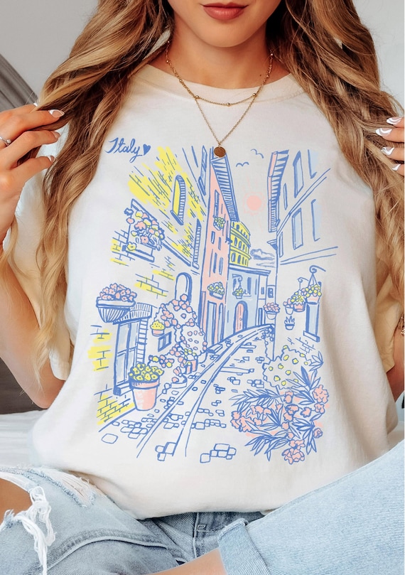 Italy Travel T-Shirt, Retro Italy Fashion tee, Hand Drawn graphic Tee, Italia Fashion tee, Women's Gift, Italy Vacation Tee, Comfort Colors®