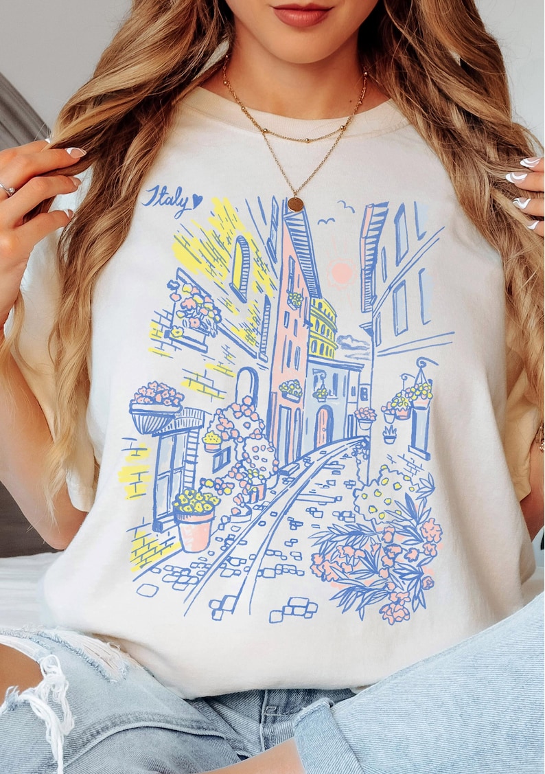Italy Travel T-Shirt, Retro Italy Fashion tee, Hand Drawn graphic Tee, Casual Wear, Women's Gift, Italy Vacation Tee, Comfort Colors®