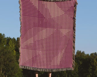 Manta tejida de diseño moderno con textura, 100% algodón, color rojo burdeos, decoración contemporánea para el hogar.