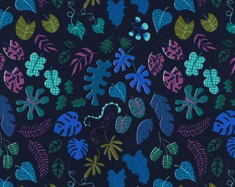 Cotton + Steel - Lagoon - Leafy Wonder - marineblauw