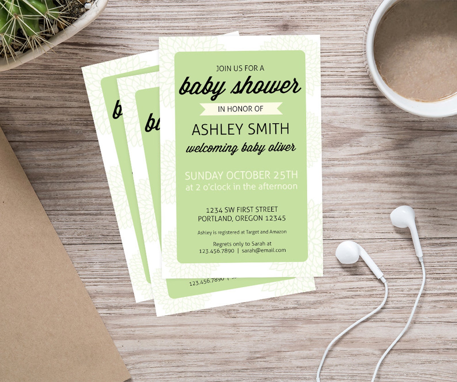 Green Floral Baby Shower Invitation Personalized Etsy