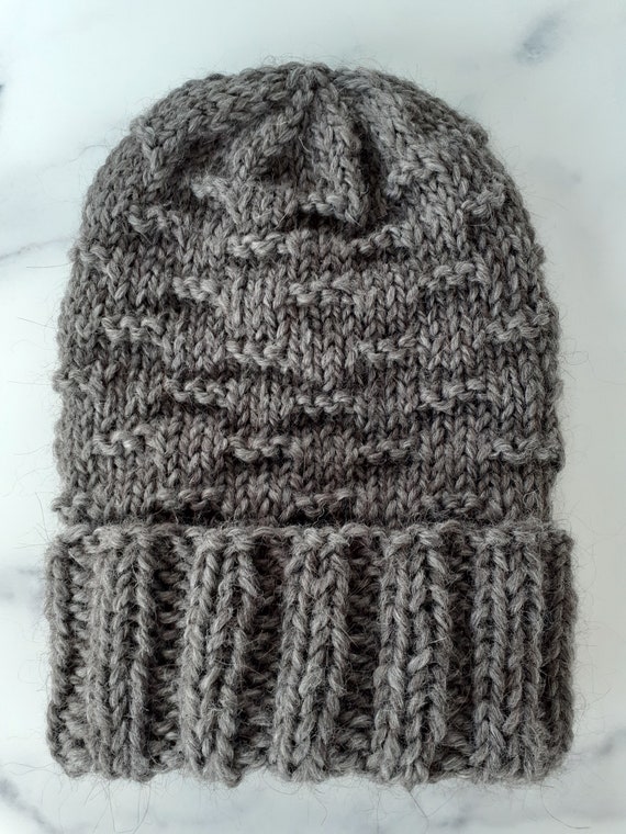 Gray Knitted Hat Kit, Quick Knit Hat Kit With Alpaca Yarn