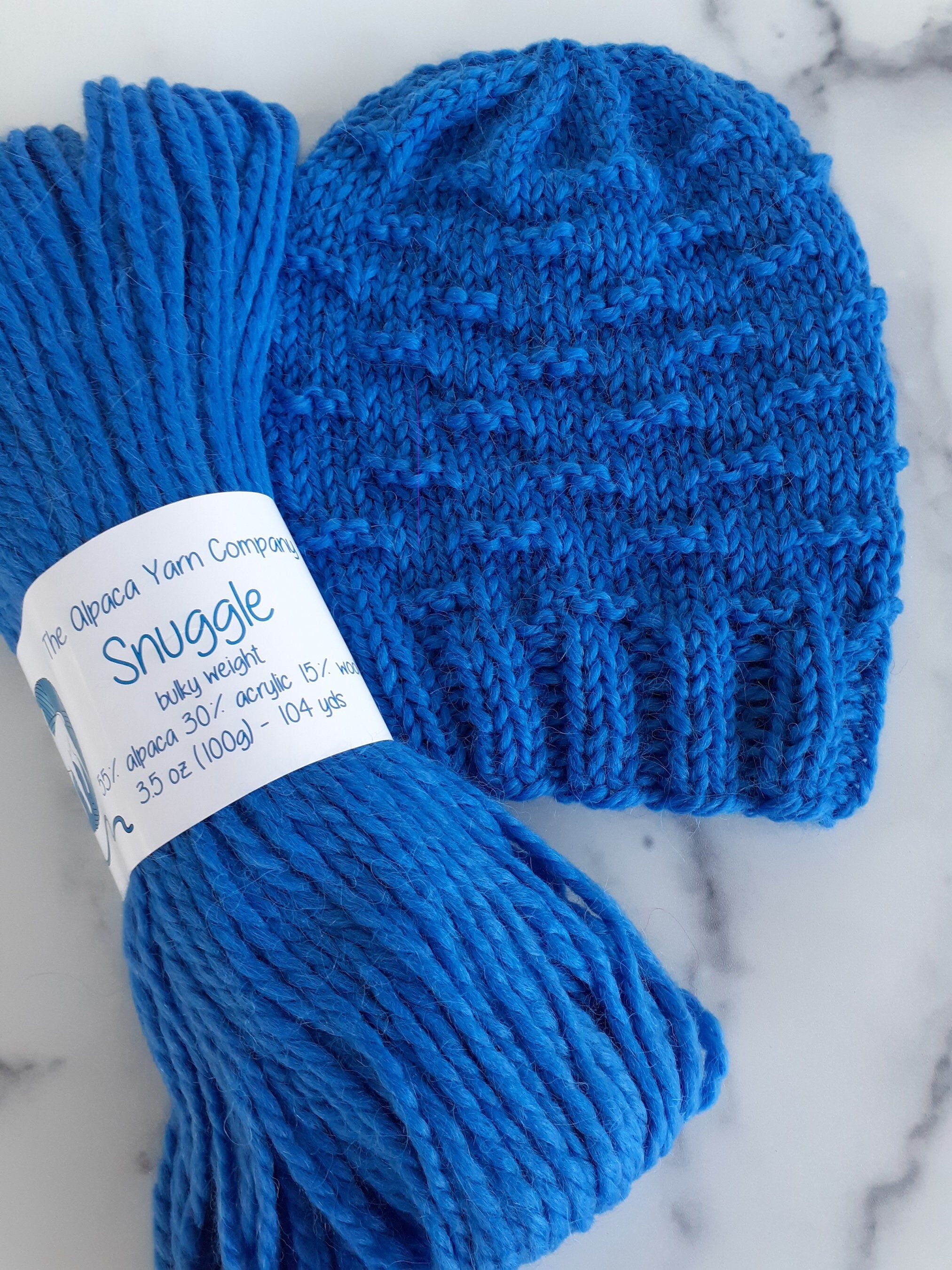 Quick Knitted Hat Kit, Periwinkle Blue Hat Kit With Alpaca Yarn