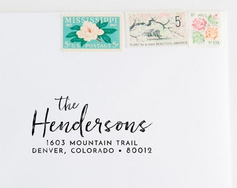 Script Handwritten Address Stamp - Calligraphy Style Address Stamp - Whimsical Simple Address Stamp - Custom Address Wedding Stamp - Wood