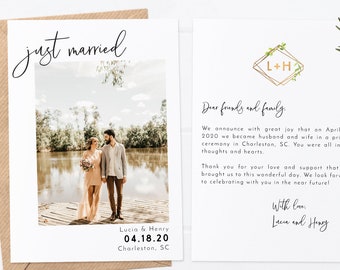 Elopement Announcement - Marriage Announcement - Just Married Announcement - Custom Marriage Postcards - Modern Photo Marriage Announcement