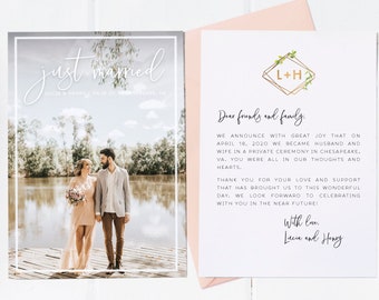 Marriage Announcement - Elopement Announcement - Just Married Announcement -  Custom Marriage Postcards - Modern Photo Marriage Announcement