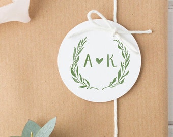 Monogram Stamp- Custom Initials Stamp- Wedding Stamp- Wedding Monogram Stamp- Custom Wooden Stamp- Laurel Wreath Stamp- Initials Monogram