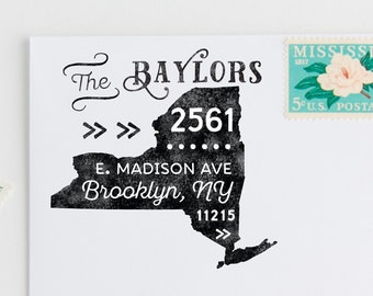 New York Return Address Stamp- Custom New York State Address Stamp- Unique Housewarming Gift- Personalized Newlywed Gift State Outline Stamp