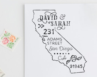 California Return Address Stamp- Custom Cali CA State Address Stamp- Unique Housewarming California Gift- Custom State Outline Wood Stamp