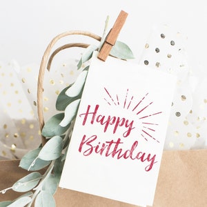 Happy Birthday Stamp, Birthday Rubber Stamp, Gift Tag Stamp, Cupcake Tags, Dessert Tag Label, Birthday Card, Gift Wrap, Calligraphy Birthday