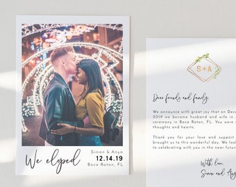 Elopement Announcement - Marriage Announcement - We Eloped Postcards - Just Married Announcement - Modern Photo Marriage Announcement