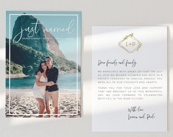 Elopement Announcement - Marriage Announcement - Just Married Announcement - Custom Marriage Postcards - Modern Photo Marriage Announcement