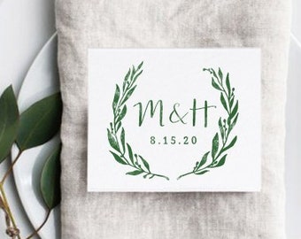 Custom Monogram Stamp, Initials Stamp, Wedding Monogram Stamp, Custom Wedding Logo, Laurel Wreath Rustic Stamp, Custom Monogram Favors