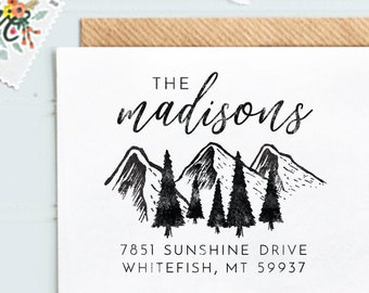 Mountain Address Stamp- Mountain Stamp - Rustic Stamp- Custom Address Stamp- Trees Nature Mountain Landscape Stamp - Wilderness Wedding