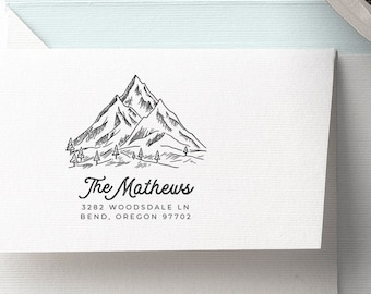 Mountain Address Stamp- Mountain Stamp - Rustic Stamp- Custom Address Stamp- Trees Nature Mountain Landscape Stamp - Wilderness Wedding