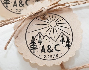 Mountain Monogram Stamp - Mountain Wedding Stamp - Rustic Mountain Stamp - Custom Mountain Wedding Favor - Wilderness Outdoor Wedding