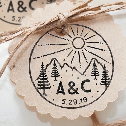 Mountain Monogram Stamp Mountain Wedding Stamp Rustic Etsy