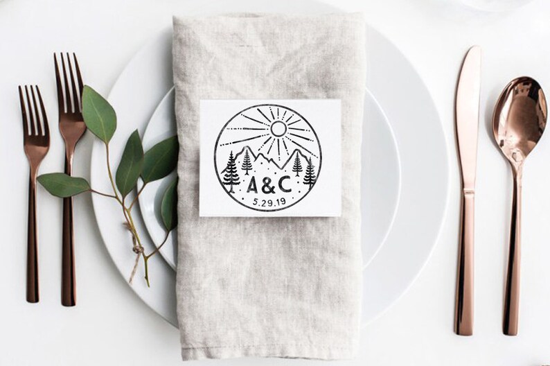 Mountain Monogram Stamp Mountain Wedding Stamp Rustic Etsy