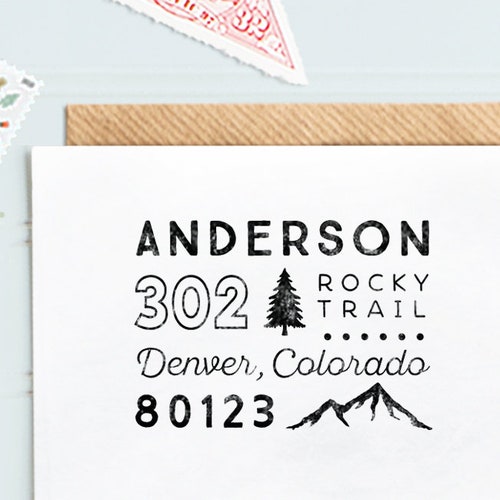 Rustic Address Stamp Tree Address Stamp 1.5 x 1.5 inches Mountain Return Address Stamp 