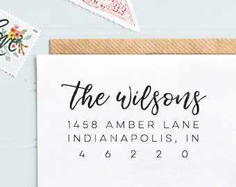 Custom Return Address Stamp, Modern Calligraphy Script Stamp, Custom Wedding Address Stamp, Housewarming Personalized Gift, Wedding Stamp