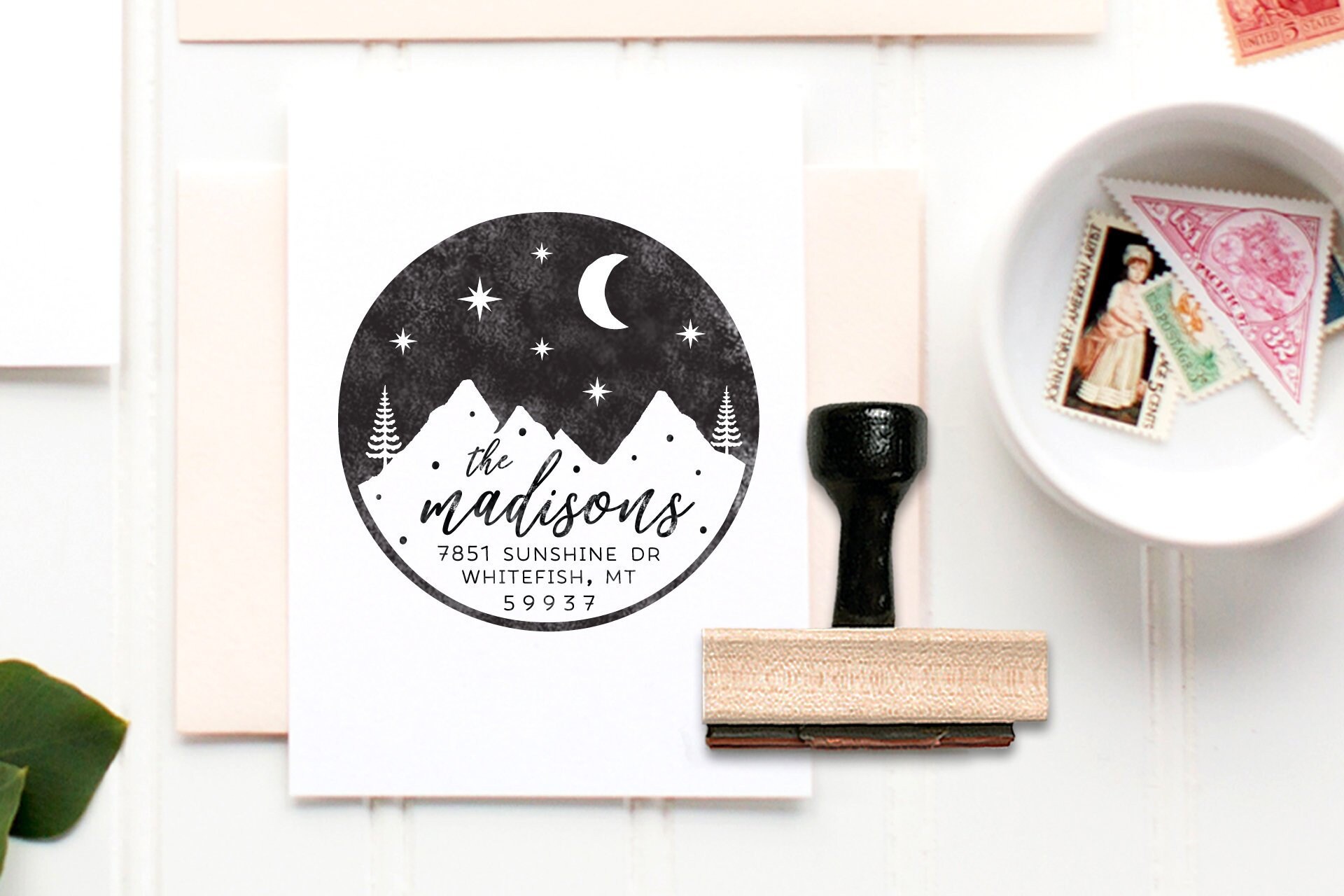 Mountain Address Stamp Rustic Mountain Stamp Custom Address Etsy