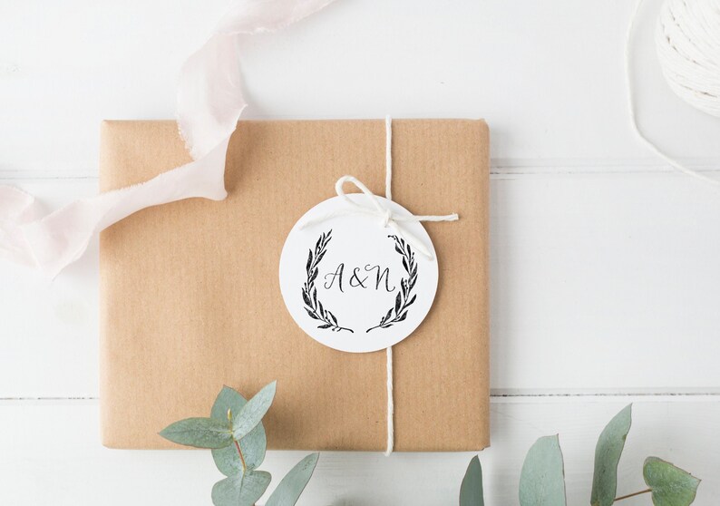 Custom Monogram Stamp, Initials Stamp, Wedding Monogram Stamp, Custom Wedding Logo, Laurel Wreath Rustic Stamp, Custom Monogram Favors image 1