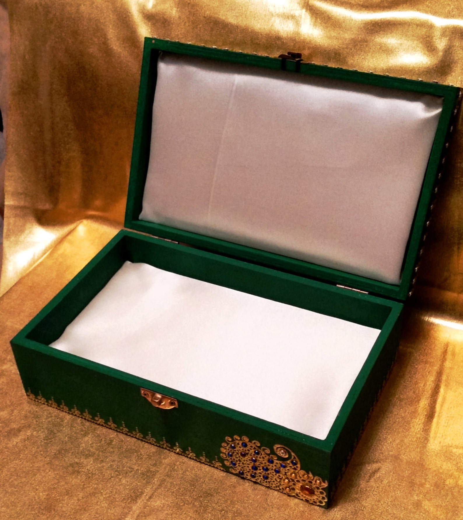 Emerald Green Peacock Keepsake Jewelry Box With Amber Etsy Canada