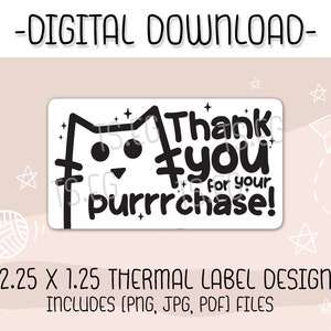 Merci pour votre achat Cat Digital Rectangle Thermal Labels for Small Business Packaging | png | jpg | pdf | Autocollants d'expédition |