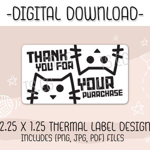 Merci pour votre achat Cat Digital Rectangle Thermal Labels for Small Business Packaging | png | jpg | pdf | Autocollants d'expédition |